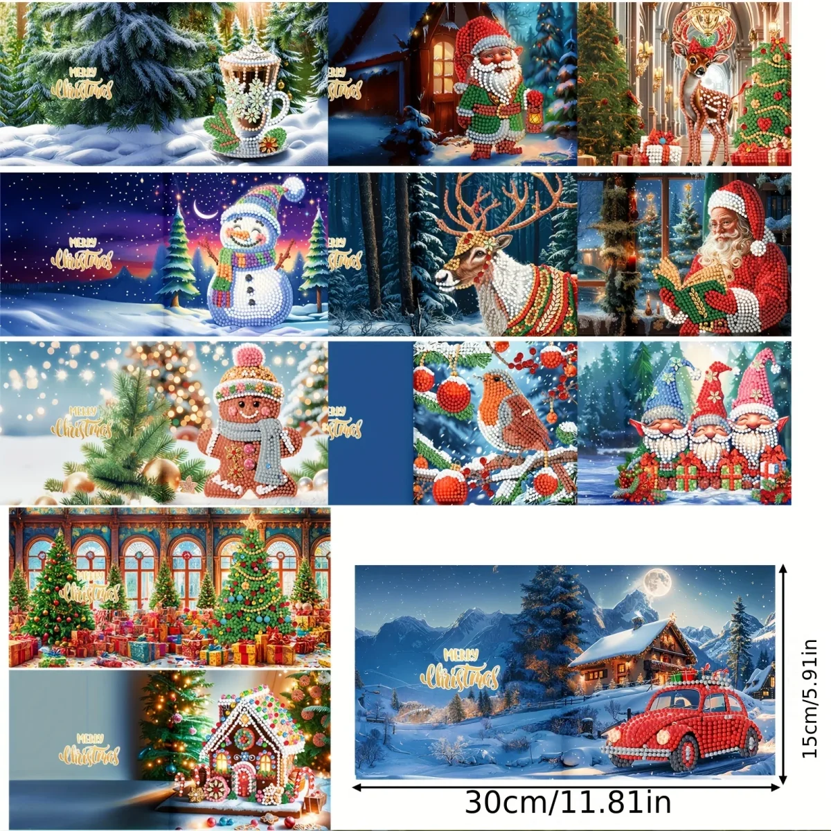 12pcs DIY Diamond Painting Christmas Card Kit - Santa & Dieren Ontwerpen, Feestelijke Groetekaarten voor Kerstwensen en Feestfavorieten - Afbeelding 5