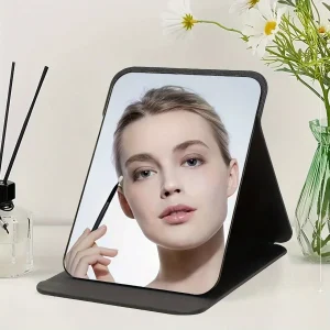 Opvouwbare Lederen Make-up Spiegel – Draagbaar en Zonder Batterij