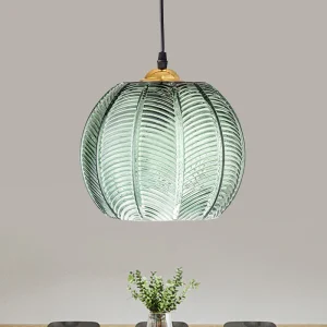 Retro Groene Ribbel Glas Hanglamp