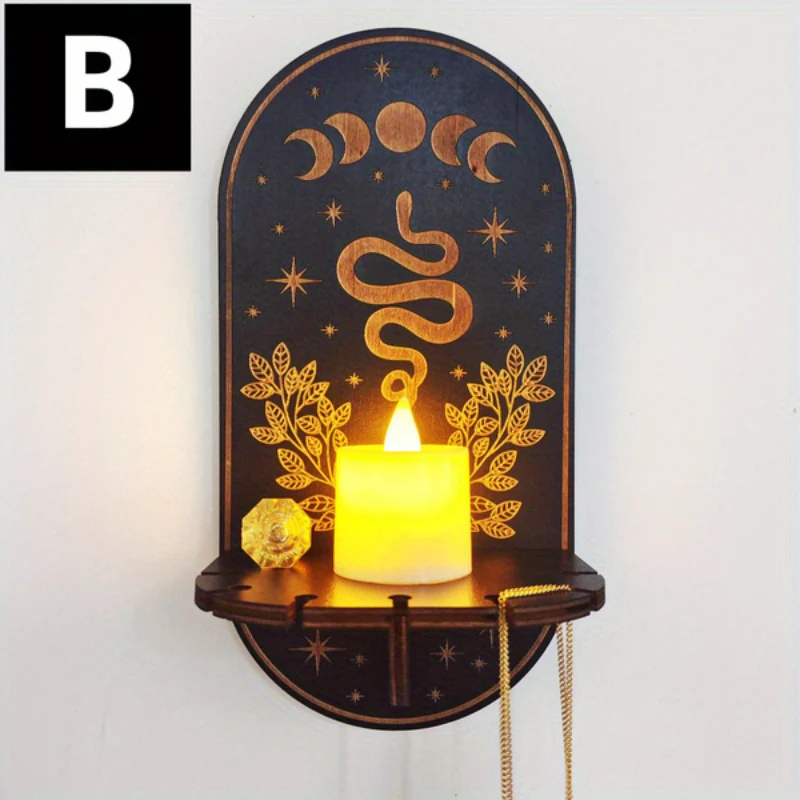 RusticCrystal - Vintage Houten Plank voor Kristallen & Kaarsen, Dierenontwerpen - Afbeelding 6