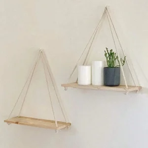 DecoShelf - Houten Zwevende Plank met Verstelbaar Hennep Touw - Voor Planten en Decoratie