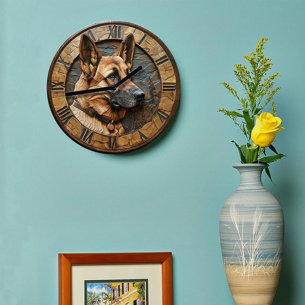 Stille Aluminium Wandklok - Duitse Herder Ontwerp - Afbeelding 8