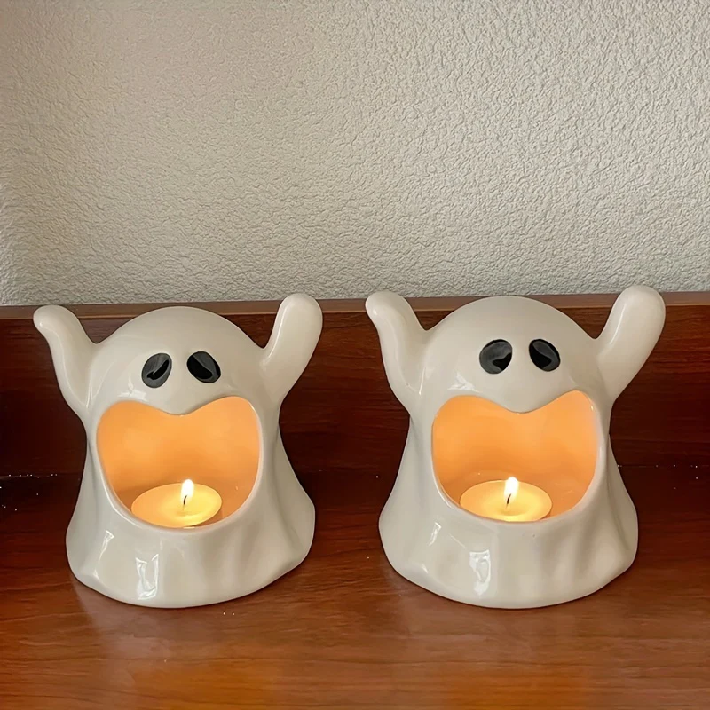 Halloween Spook Keramische Kaarsenhouder - Aromatherapie Tafel Kandelaars, Feestelijke Decoratie (1 Stuk) - Afbeelding 3