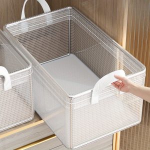 4-Pack Kunststof Opbergboxen met Stalen Frame en Versterkte Handgrepen – Transparante Stapelbare Organizer met Deksel