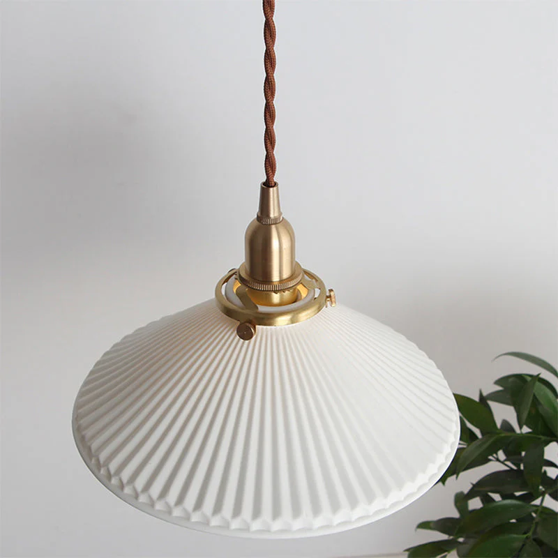 Witte Keramische Hanglamp met Geribbelde Kap - Afbeelding 4