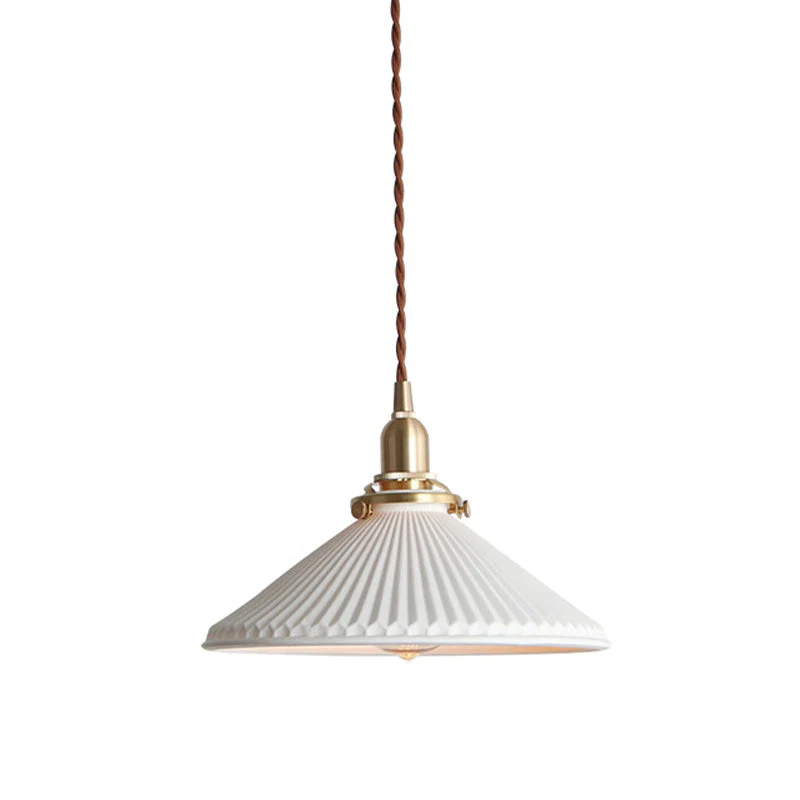 Witte Keramische Hanglamp met Geribbelde Kap - Afbeelding 6