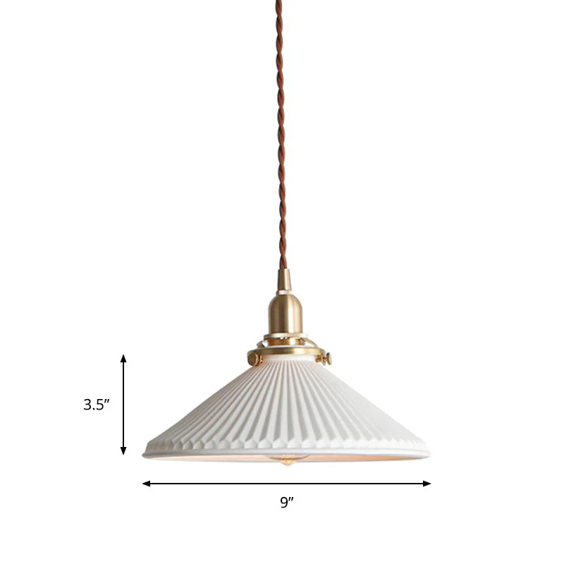 Witte Keramische Hanglamp met Geribbelde Kap - Afbeelding 3