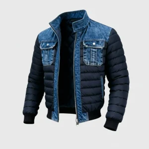 Heren Jas Denim Quilt Gewatteerd Modern