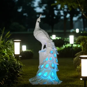 olarPeacock - Kleurrijke Hars Tuinprikker op Zonne-Energie, Perfect
