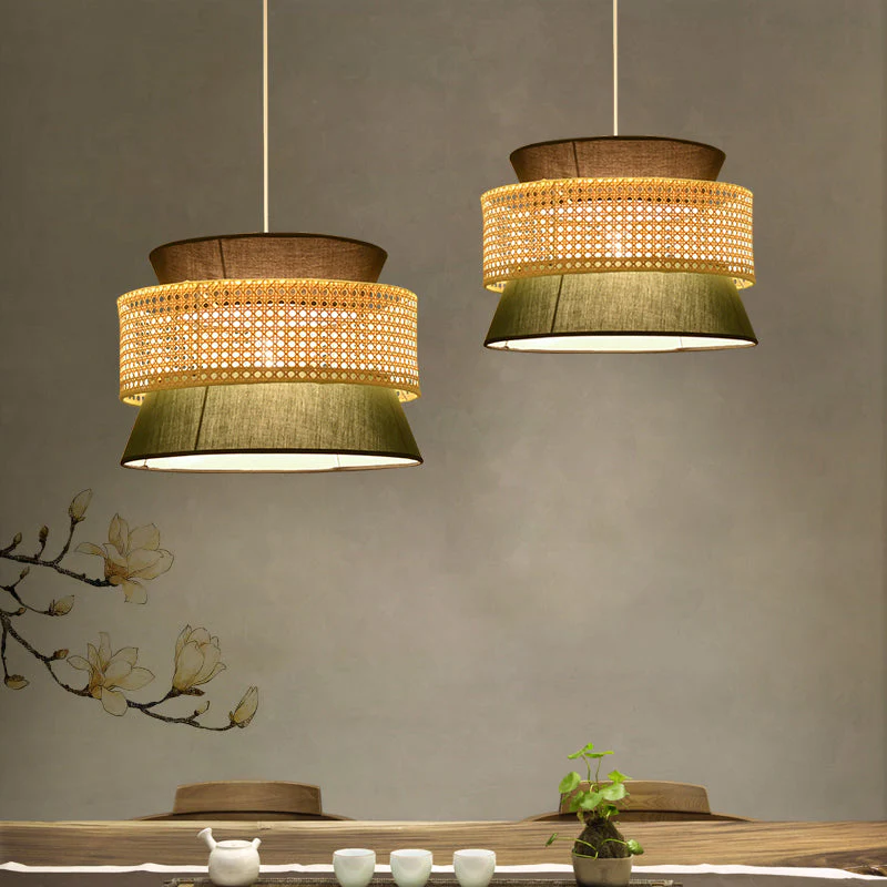 Tiered Rattan Hanglamp Eenvoudig Enkel Zwart / Groen Hangarmatuur - Afbeelding 5