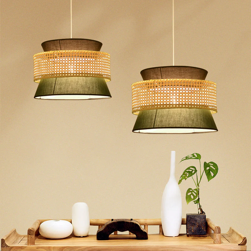 Tiered Rattan Hanglamp Eenvoudig Enkel Zwart / Groen Hangarmatuur - Afbeelding 3