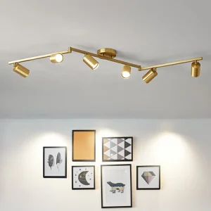 Minimalistische LED Plafondlamp met Gouden Tubulaire Track en Metalen Kap