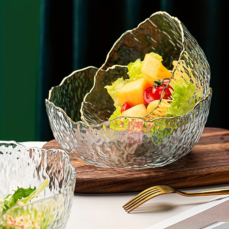 GlasEdge - 3-delige Set Gouden Rand Transparante Saladekommen - Afbeelding 3