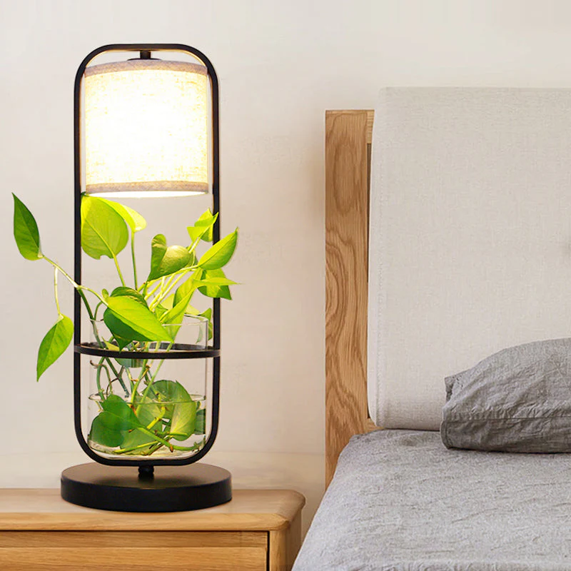 ArtDeco Cilindrische Tafellicht met Rode Glazen Schaduw - Afbeelding 5