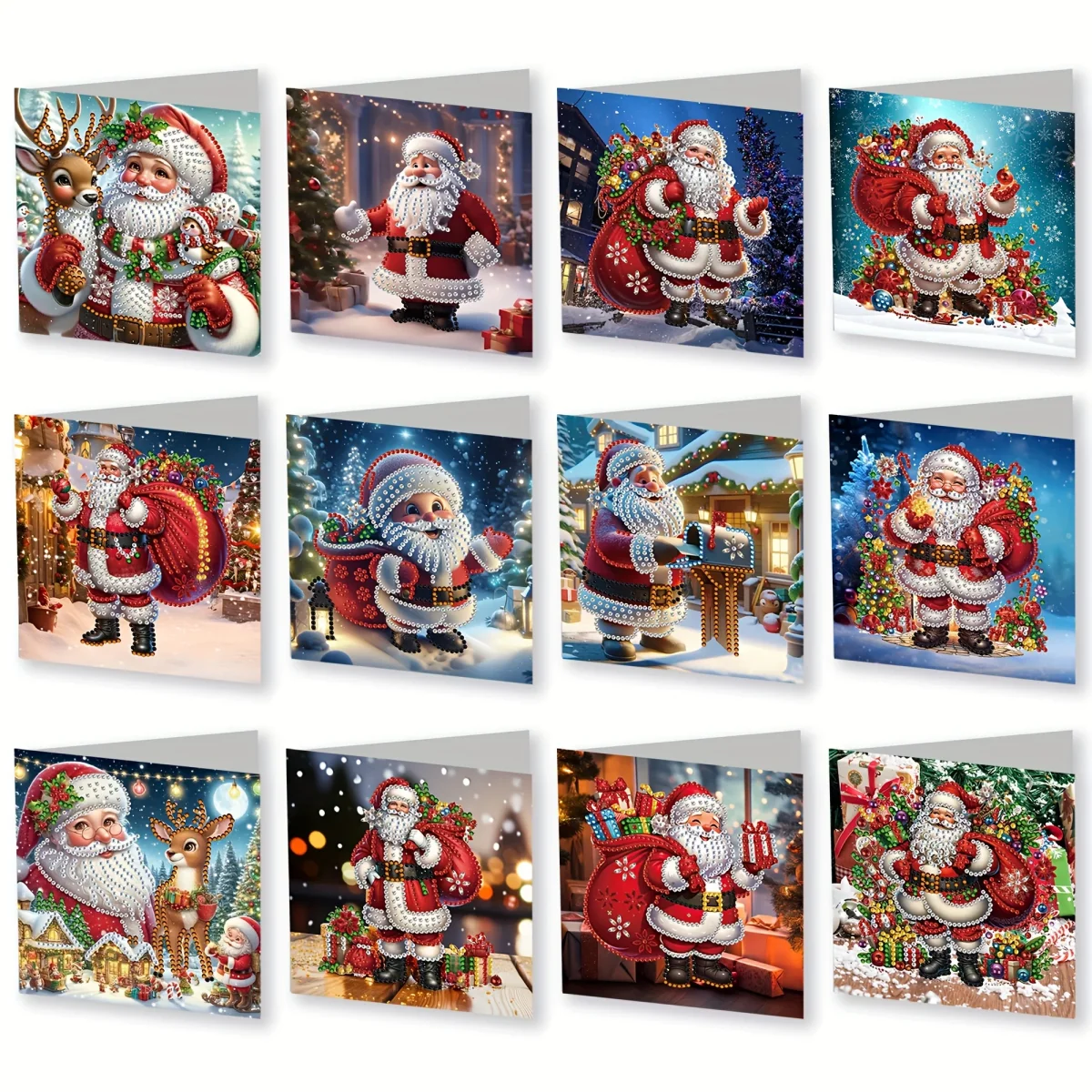 12pcs Diamond Painting Kit - Santa Claus Kerstgroetkaarten met Unieke Ontwerpen, Perfect om Warme Wensen te Sturen naar Familie en Vrienden - Afbeelding 7