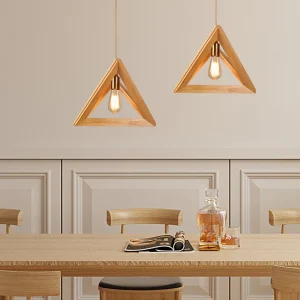 NordicFrame - Scandinavische Hanglamp met Houten Frame in Geometrisch Design