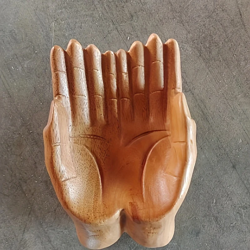 HandServe-Aanbiedingsschaal - Houten Gesneden Handen voor Kristalpresentatie - Afbeelding 6