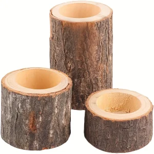 3-delige Set Houten Kaarshouders - 2.5 + 4.2 + 7cm