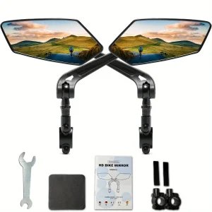 2pcs Bike Handlebar Spiegels – Verstelbare Breedhoek Achteruitkijkspiegels & 360° Draaibaar Veiligheidsglas Design voor Fiets, E-bike, Scooter & Sneeuwfiets
