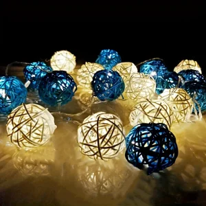 LuxeGlow - Blauw Wit Rotan Lichtslingers 2m 20 LED's, Batterij-aangedreven Decoratieve Verlichting