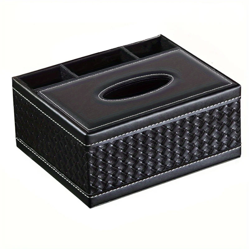 Multifunctionele Kunstleer Tissue- en Opbergdoos – Vier Vakken voor Afstandsbediening en Servetten - Afbeelding 4