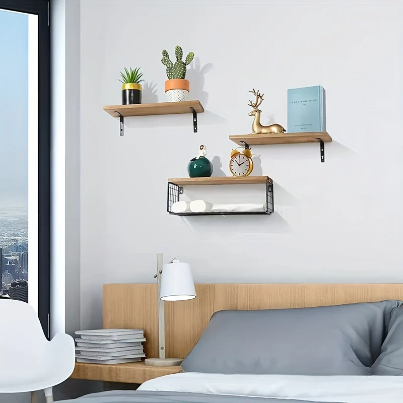 ShelfSet - Houten Drijvende Opbergrekken - Set van 3 Badkamer Planken - Afbeelding 8