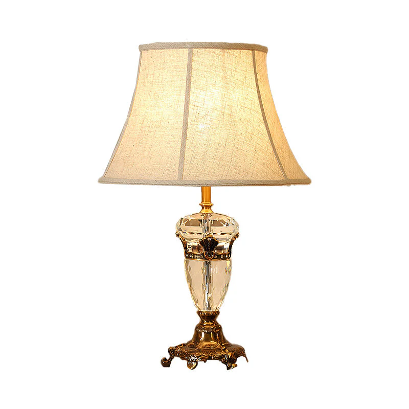 Moderne Kristallen Nachtlamp - Gebogen Stoffen Tafellamp in Beige - Afbeelding 4