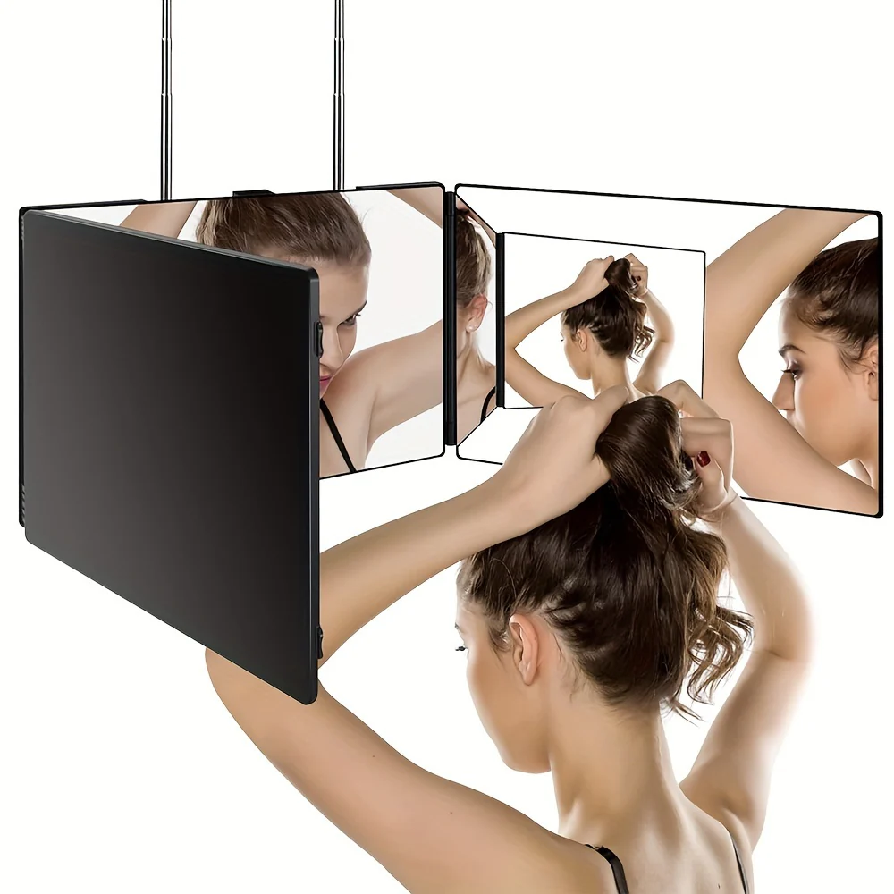 3-zijdige Spiegel voor Haar Knippen – 360° Trifold LED Make-up Spiegel met Verstelbare Hoogte, Draagbaar voor Reizen - Afbeelding 6