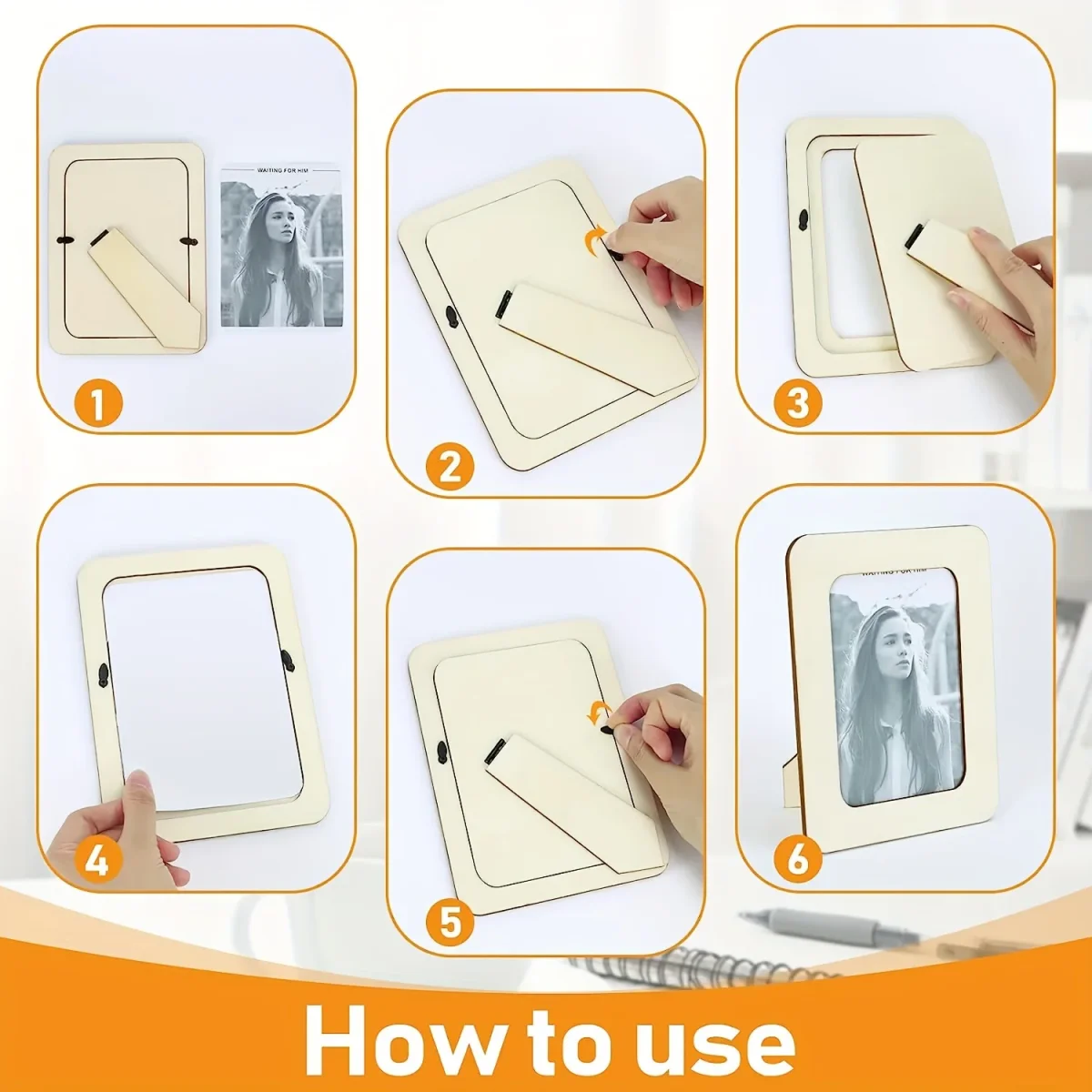 6-delige Houten Fotolijstenset voor DIY Creatieve Projecten, Onvoltooid Houten Fotolijsten voor Postkaarten en Foto’s - Afbeelding 5