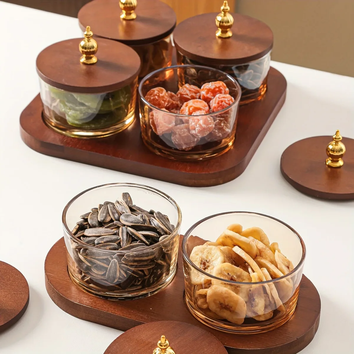 GlassSet - Luxe Glazen Snackkommen met Acaciahouten Dienblad - Afbeelding 4