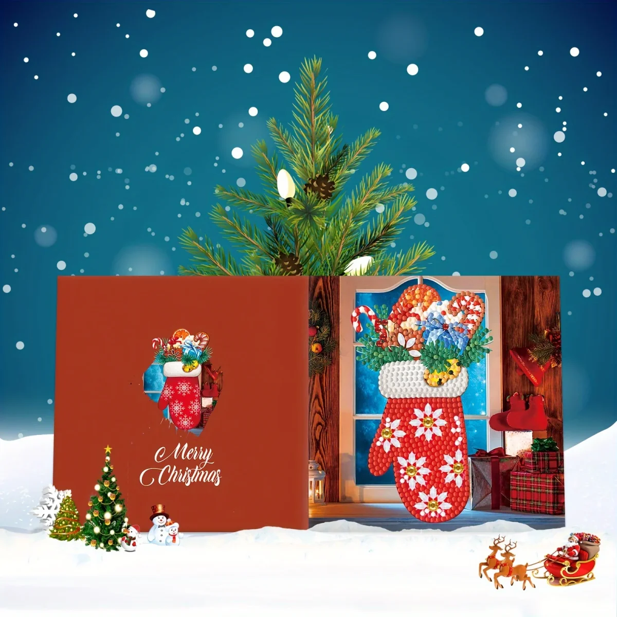 12-delige Diamantschilderij Wenskaarten Set - Handgemaakt Mozaïek voor Kerst & Nieuwjaar, Personaliseerbaar met Warme Boodschappen - Afbeelding 9