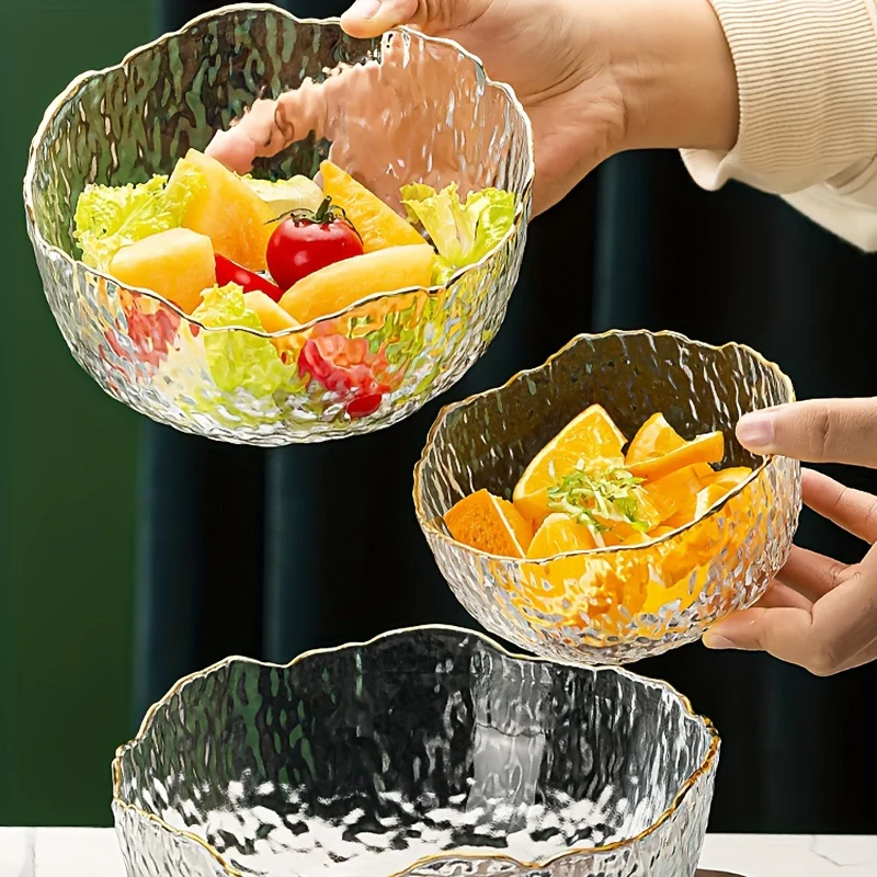 GlasEdge - 3-delige Set Gouden Rand Transparante Saladekommen - Afbeelding 6