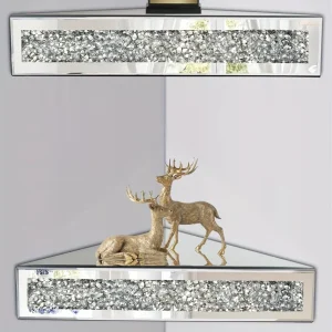 CrystalGlam - Zwevende Hoekplank Set met Glas en Spiegelafwerking voor Slaapkamer