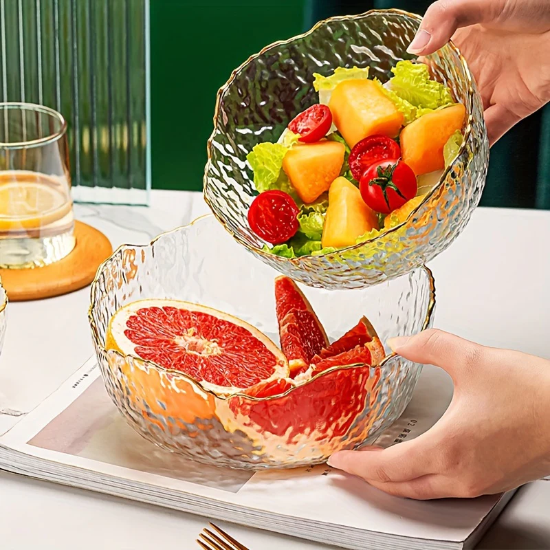 GlasEdge - 3-delige Set Gouden Rand Transparante Saladekommen - Afbeelding 7