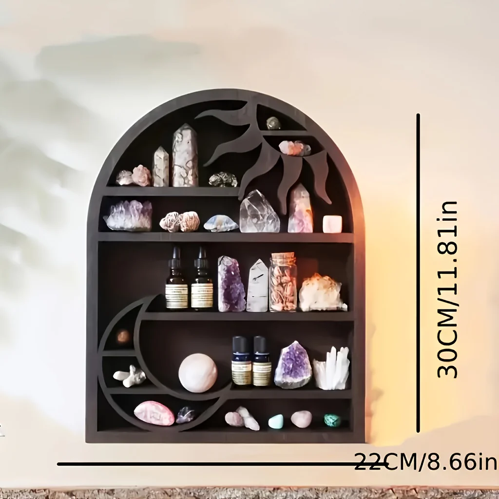 Bohemian Maan & Zon Houten Wandrek - Decoratieve Kristallen Houder - Afbeelding 5