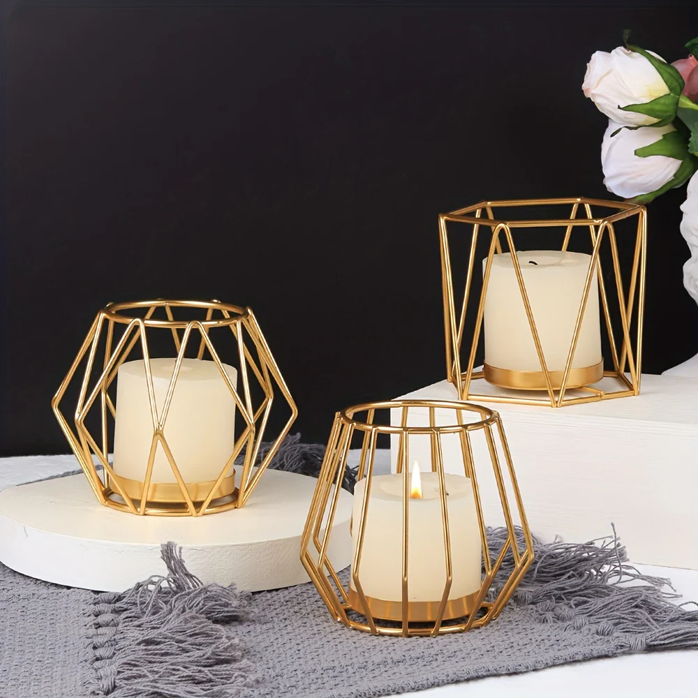 Gouden Metalen Kaarsenhouder Set - Stijlvolle Tafeldecoratie - Afbeelding 4