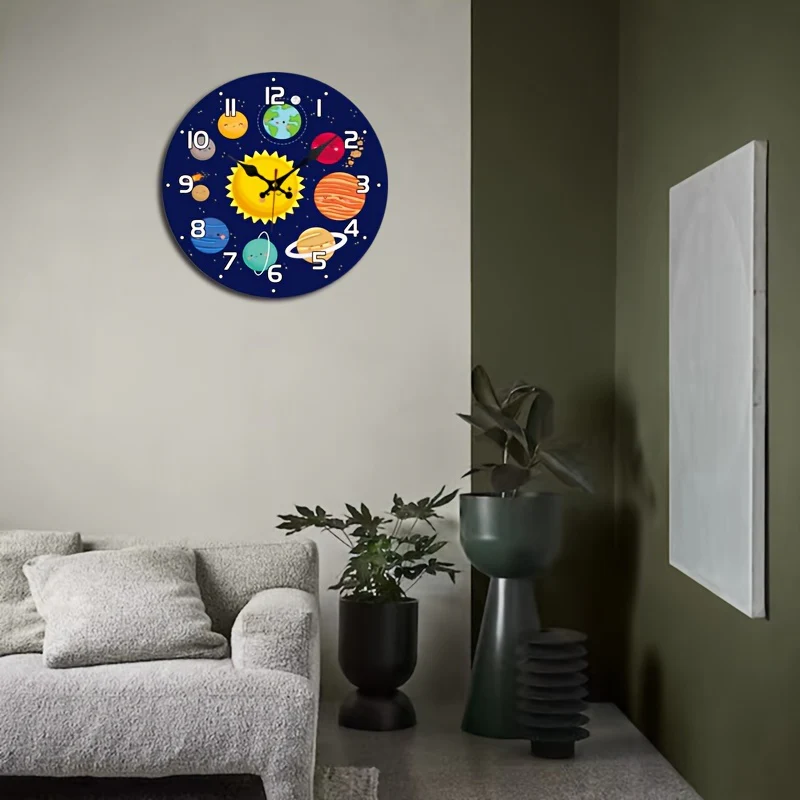 CosmicTime - Stille Zonnestelsel Wandklok, Ronde Decoratieve Tijdmeter - Afbeelding 7