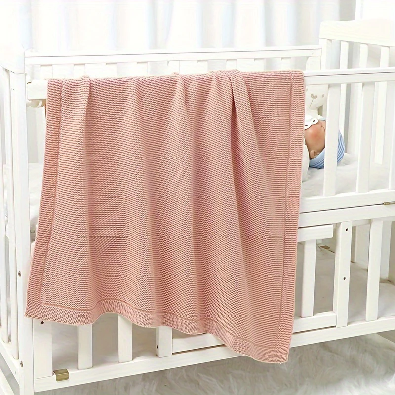 Soft Cotton Knit Swaddle Deken - Effen Kleur, Geometrisch Patroon, Perfect voor Diverse Gelegenheden - Afbeelding 5