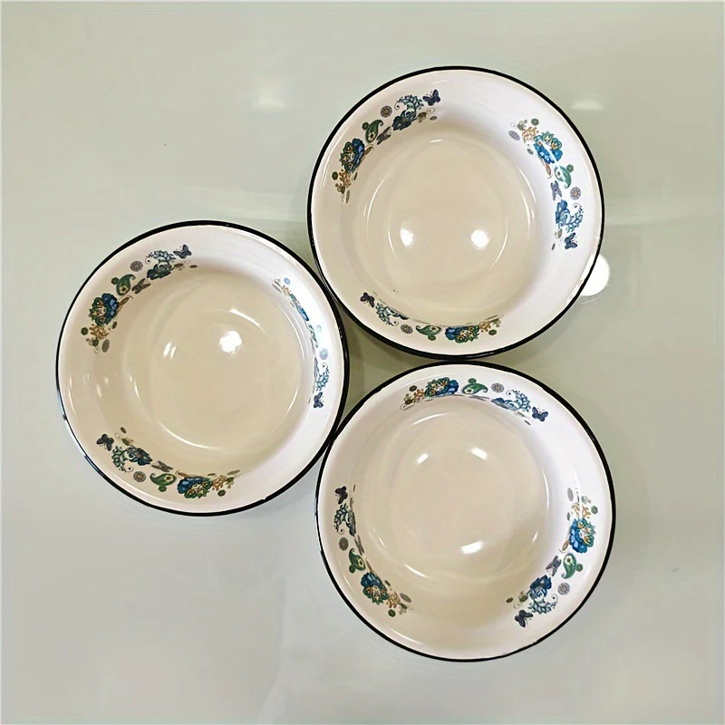 FlowerEnamel - 3-delige Set Vintage Bloemen Emaille Kommen voor Keuken & Eetkamer - Afbeelding 8