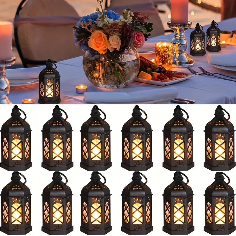 LuxeGlow - Rustieke LED-Lantaarns, Set van 2/4/6/12, Vintage Hangdecoratie op Batterijen voor Feesten & Kerstmis