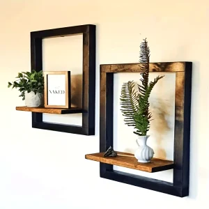 VintageDisplay - Houten Wandplank - Zwart & Bruin voor Foto’s en Decoratie