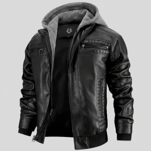 Heren Leren Bomberjas Afneembare Capuchon Robuuste Stijl