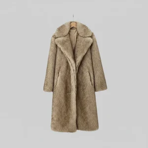 Dames Jas Teddy Imitatiebont Lange Winterjas Revers