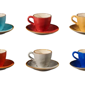 Gekleurde Espressokopjes met schotel - Set van 6
