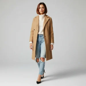 Dames Winterjas Lange Slim Fit Overcoat Kraag