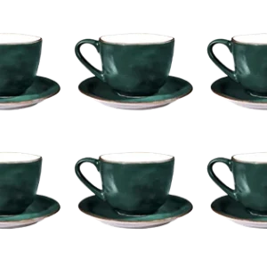 Groene Koffiekopjes met schotel - Set van 6