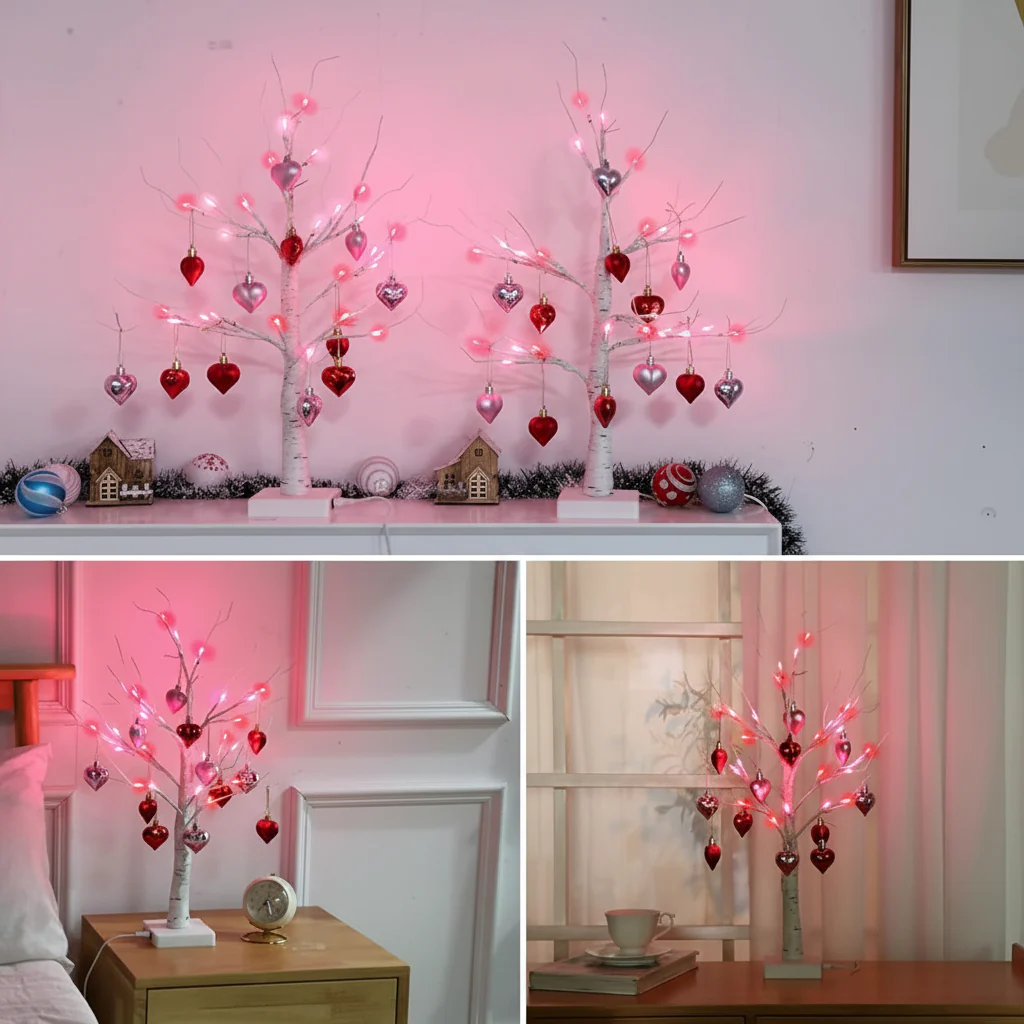 Verlichte Valentijnsboom Hartvormige Ornamenten Decoratie - Afbeelding 3
