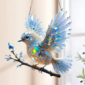 Raamdecoratie Suncatcher Vogel Blauw Glasstijl Hangdecoratie