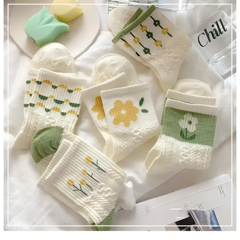 Sokken Dames Bloemenprint Casual Stretch Set 5 Paar - Afbeelding 4