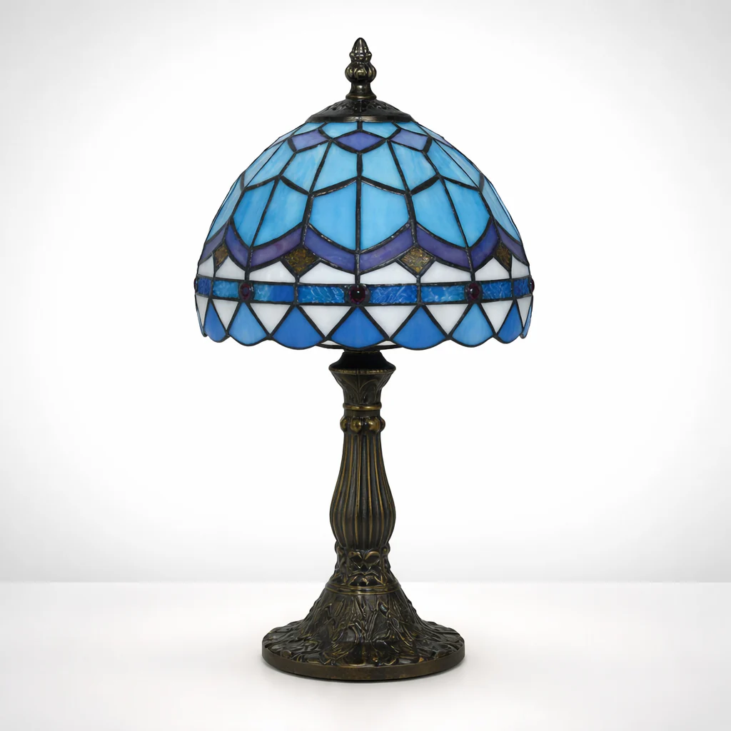 TiffanyGlow - Gekleurde Tiffany Tafellamp met Glazen Kap - Afbeelding 9